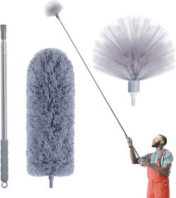 Duster with Extension Pole, Spider Web Brush & Ceiling Cleaning Kit, 100" Microfiber Feather Duster Cleaner with Washable Head for Ceiling Fan