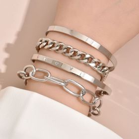Accessories Statement Chain Glossy Letter Bracelet (Color: silver)